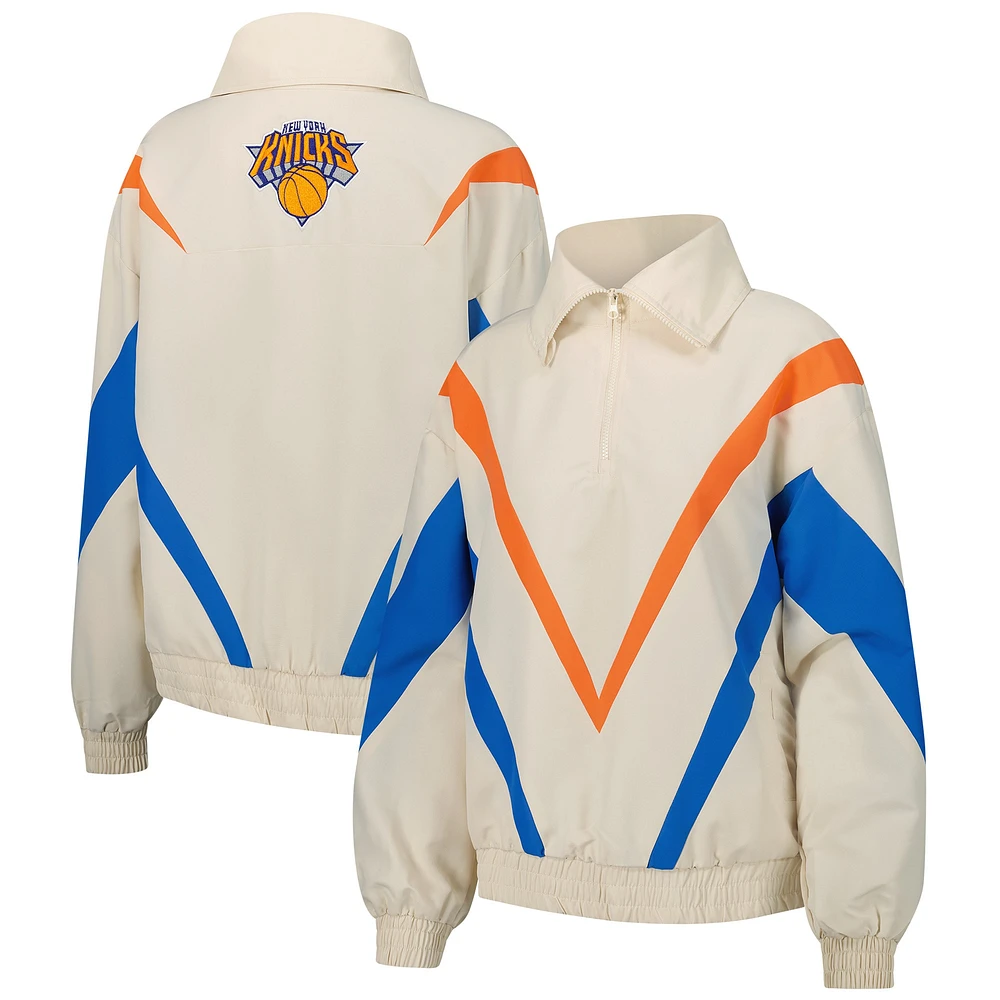 Women's Terez White New York Knicks Retro Chevron Ripstop Quarter-Zip Windbreaker Jacket