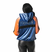 Veste de survêtement zippée en velours bleu New York Knicks The Wild Collective pour femme