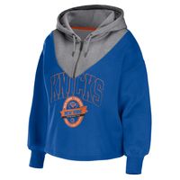 Women's WEAR by Erin Andrews Blue New York Knicks Pieced Quarter-Zip Hoodie Jacket