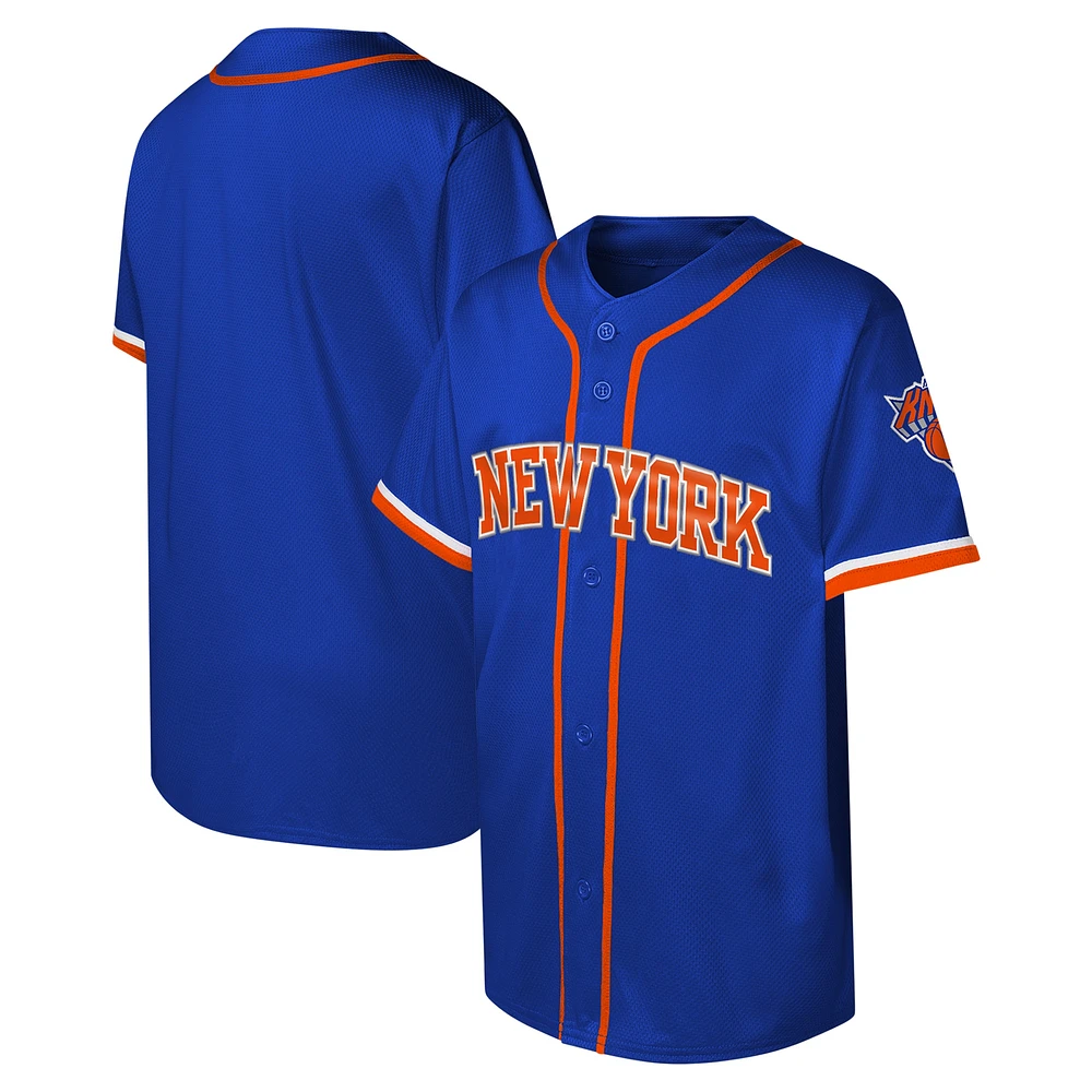 Youth Blue New York Knicks Stitch Full-Button Baseball  Jersey