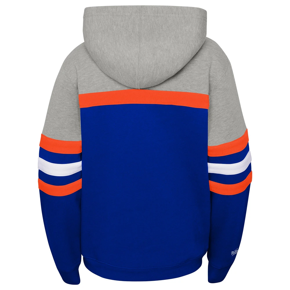Youth Mitchell & Ness Blue/Heather Gray New York Knicks Hardwood Classics Head Coach Pullover Hoodie
