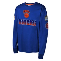 Youth Mitchell & Ness Blue New York Knicks  Hardwood Classics All Over Long Sleeve T-Shirt