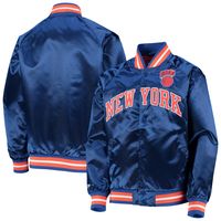 Youth Mitchell & Ness Blue New York Knicks Hardwood Classics Satin Raglan Full-Snap Jacket