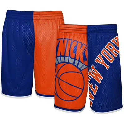 New York Knicks Mitchell & Ness Youth Hardwood Classics Big Face 5.0 Shorts - Orange/Blue