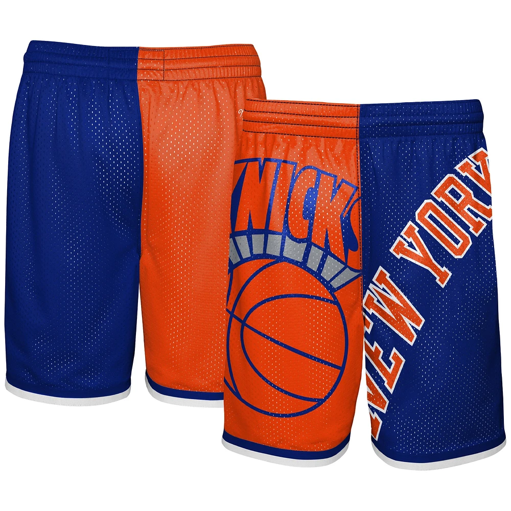 Youth Mitchell & Ness Orange/Blue New York Knicks Hardwood Classics Big Face 5.0 Shorts