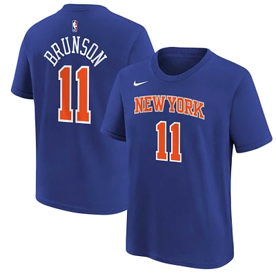 T-shirt Nike Jalen Brunson pour jeune, bleu, icône avec nom et numéro des New York Knicks