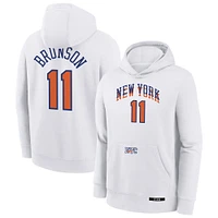 Sweat à capuche Nike Jalen Brunson blanc pour jeunes New York Knicks 2024/25 City Edition avec nom et numéro