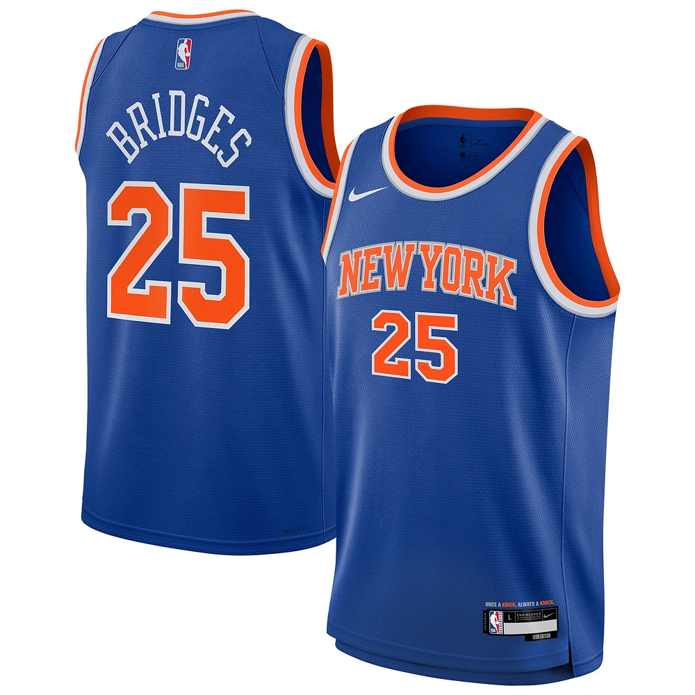 Maillot Nike Swingman bleu pour jeune Mikal Bridges des New York Knicks - Édition Icon