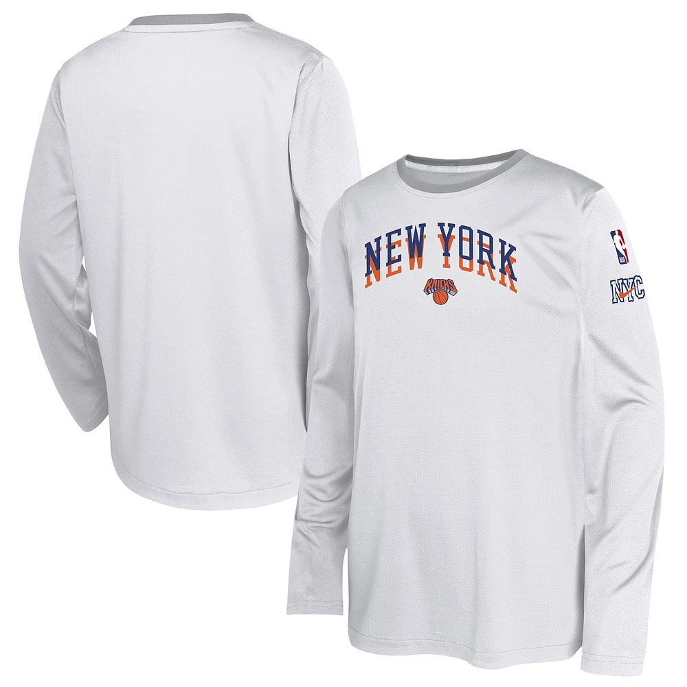 Youth Nike  White New York Knicks 2024/25 City Edition Pregame Performance Long Sleeve Shooting T-Shirt