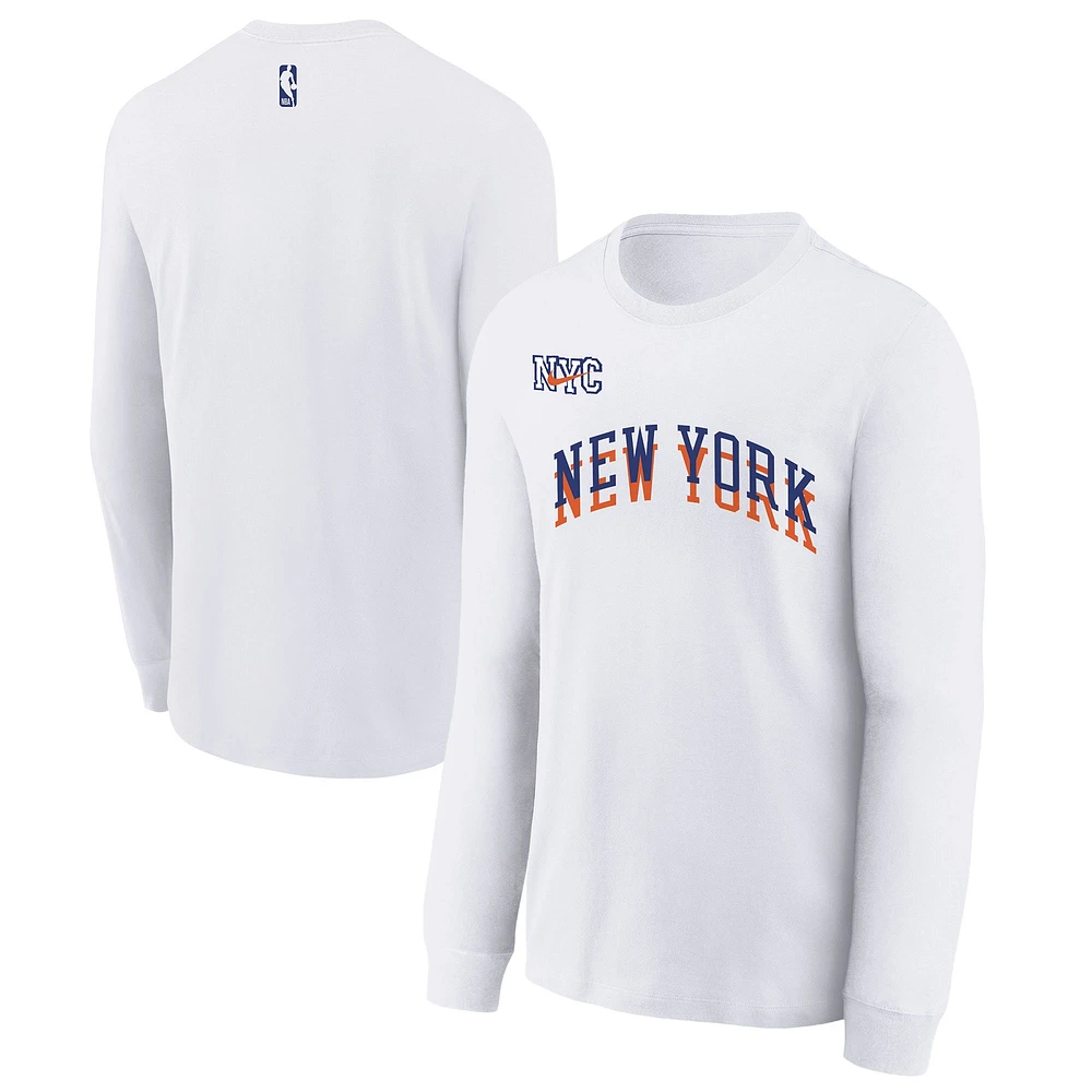 T-shirt à manches longues Nike New York Knicks City Edition 2024/25 Performance pour jeune blanc