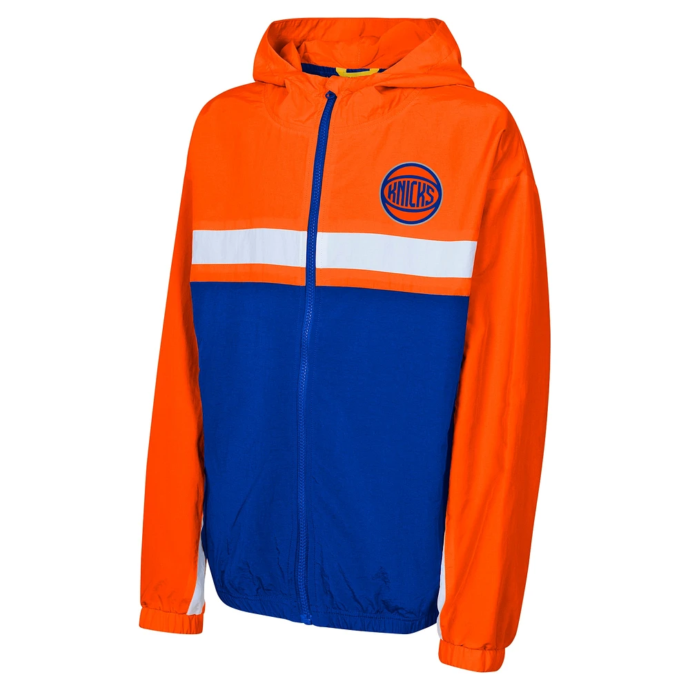 Youth Orange New York Knicks Headliner Windbreaker Full-Zip Hoodie Jacket