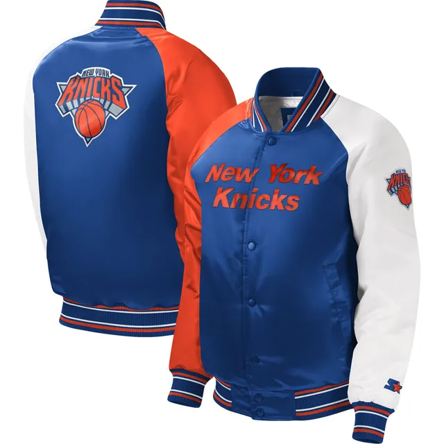 Men's New York Knicks Mitchell & Ness Black Team Origins Satin Full-Snap  Varsity Jacket