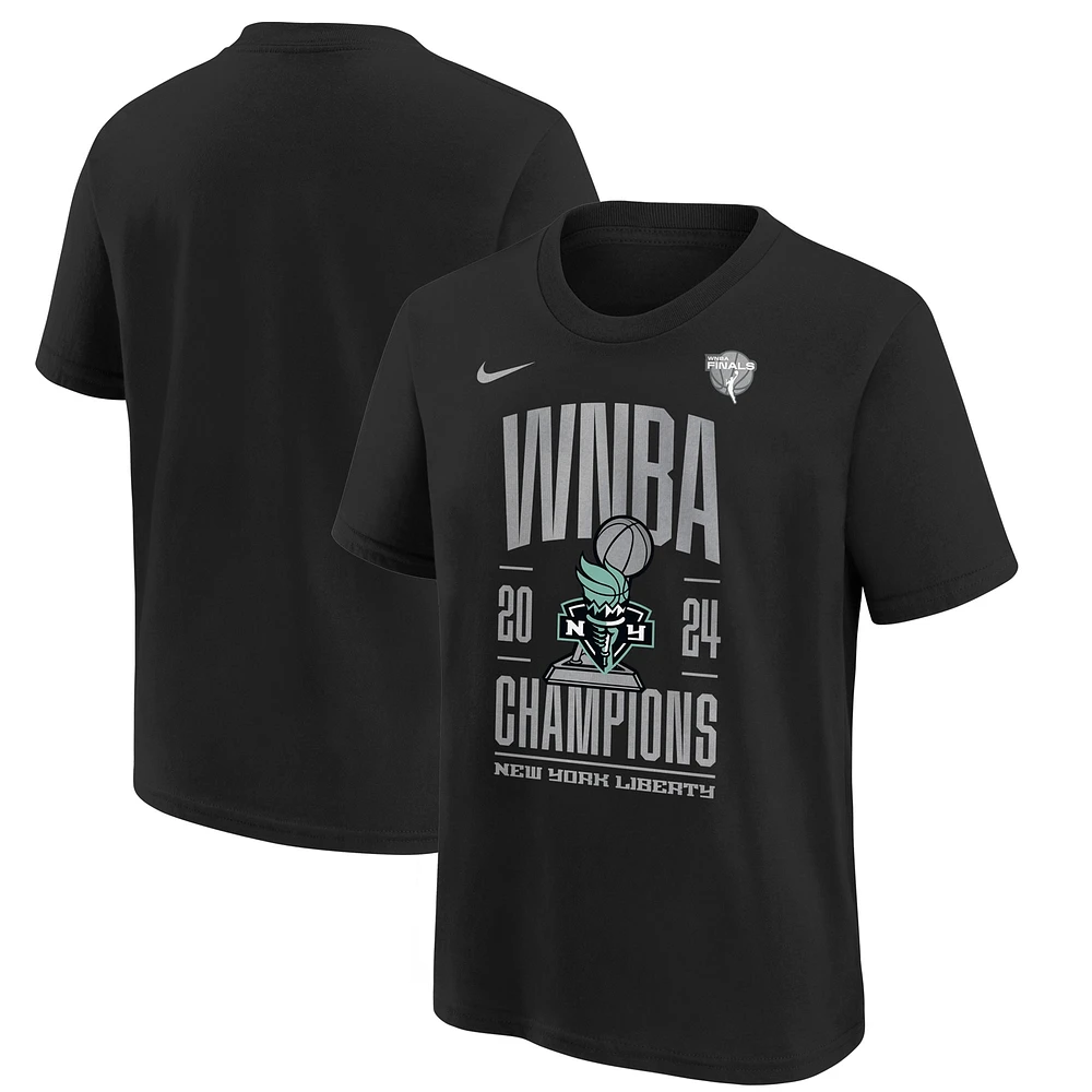 T-shirt Nike noir pour vestiaire des champions de la finale WNBA New York Liberty 2024 enfants d'âge préscolaire