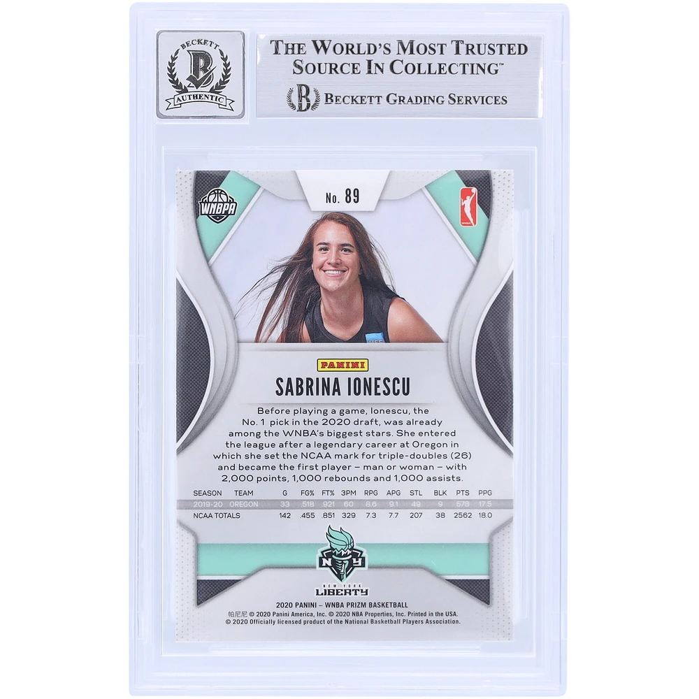 Sabrina Ionescu New York Liberty Autographed 2020 Panini Prizm #89 Beckett Fanatics Witnessed Authenticated 9/10 Rookie Card 