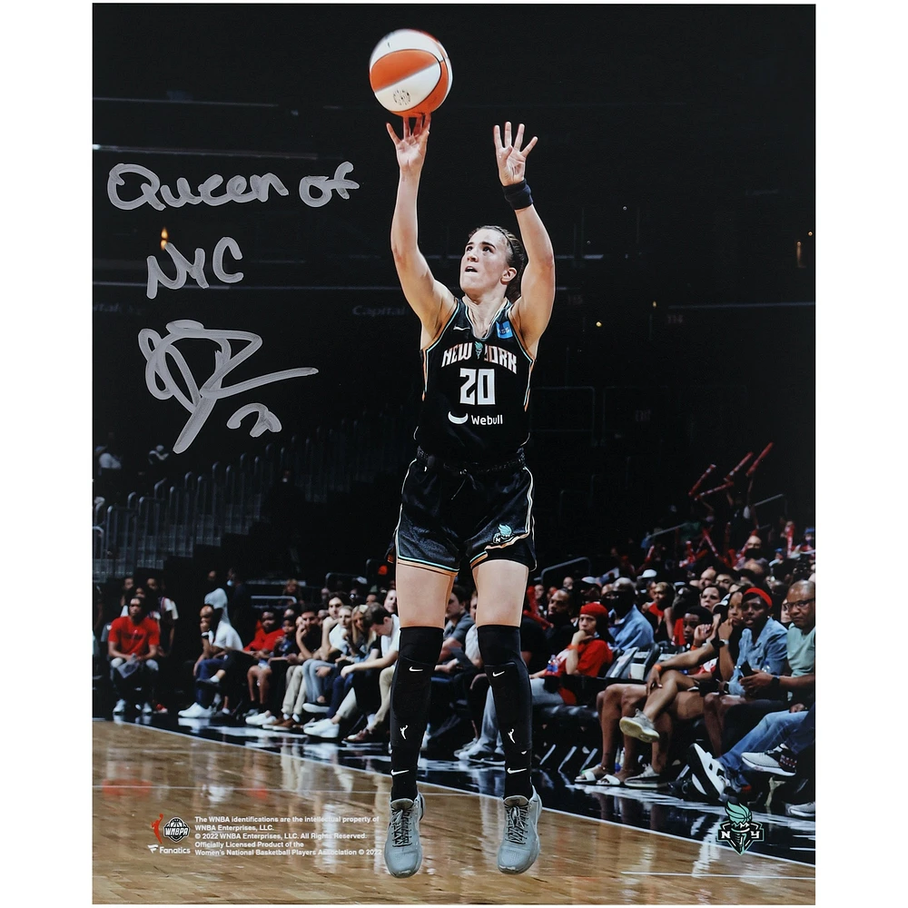 Sabrina Ionescu New York Liberty Autographed 8" x 10" Shooting in Black Jersey Photograph with "Queen of NYC" Inscription