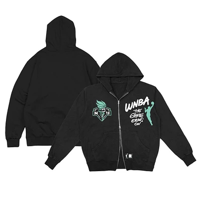 Unisex round21  Black New York Liberty Double-Zip Hoodie