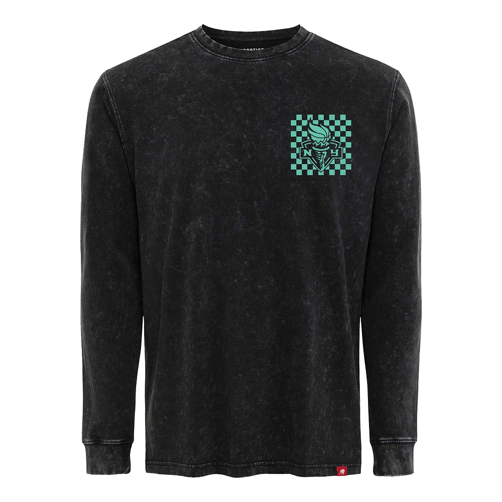 T-shirt unisexe Sportiqe noir à manches longues de qualité supérieure avec motif Liberty Rock & Roll la collection New York Bono Mineral Wash