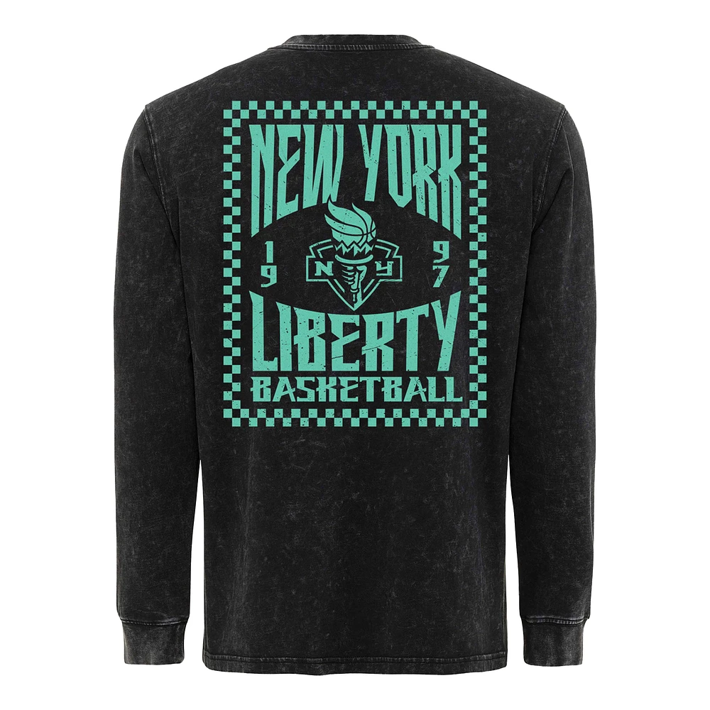 T-shirt unisexe Sportiqe noir à manches longues de qualité supérieure avec motif Liberty Rock & Roll la collection New York Bono Mineral Wash