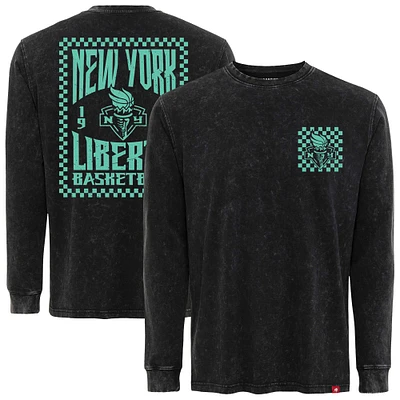 T-shirt unisexe Sportiqe noir à manches longues de qualité supérieure avec motif Liberty Rock & Roll la collection New York Bono Mineral Wash