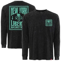T-shirt unisexe Sportiqe noir à manches longues de qualité supérieure avec motif Liberty Rock & Roll la collection New York Bono Mineral Wash