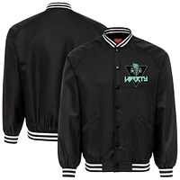 Blouson aviateur unisexe Sportiqe noir New York Liberty Rock & Roll Collection Ringo Satin Raglan à boutons-pression