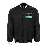 Blouson aviateur unisexe Sportiqe noir New York Liberty Rock & Roll Collection Ringo Satin Raglan à boutons-pression