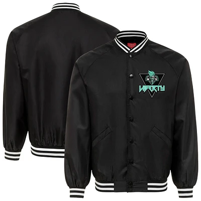 Blouson aviateur unisexe Sportiqe noir New York Liberty Rock & Roll Collection Ringo Satin Raglan à boutons-pression