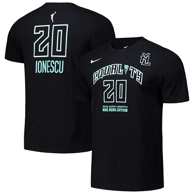 T-shirt unisexe avec nom et numéro Nike Sabrina Ionescu noir New York Liberty Rebel Edition