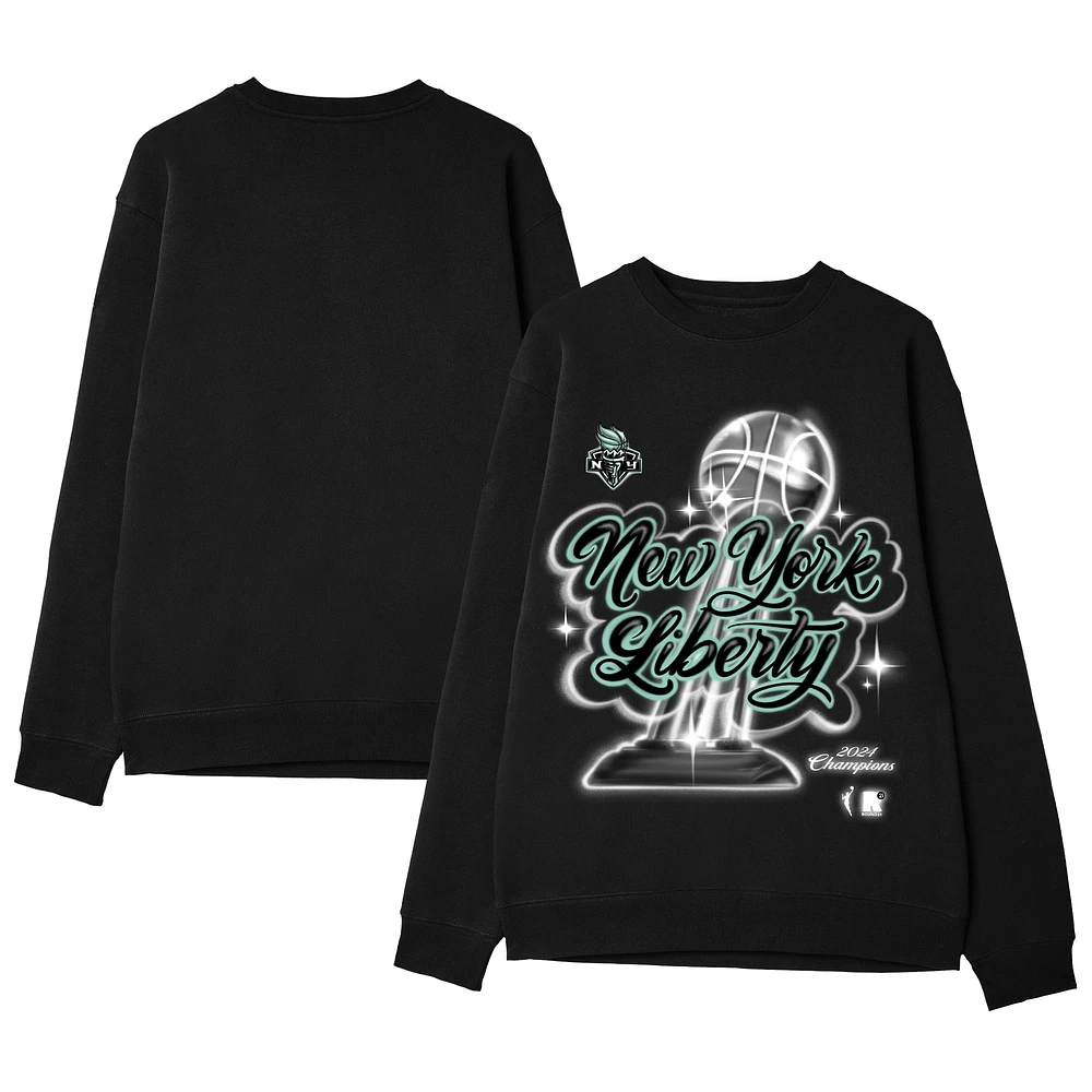 Unisex round21 Black New York Liberty 2024 WNBA Finals Champions Airbrush Pullover Sweatshirt