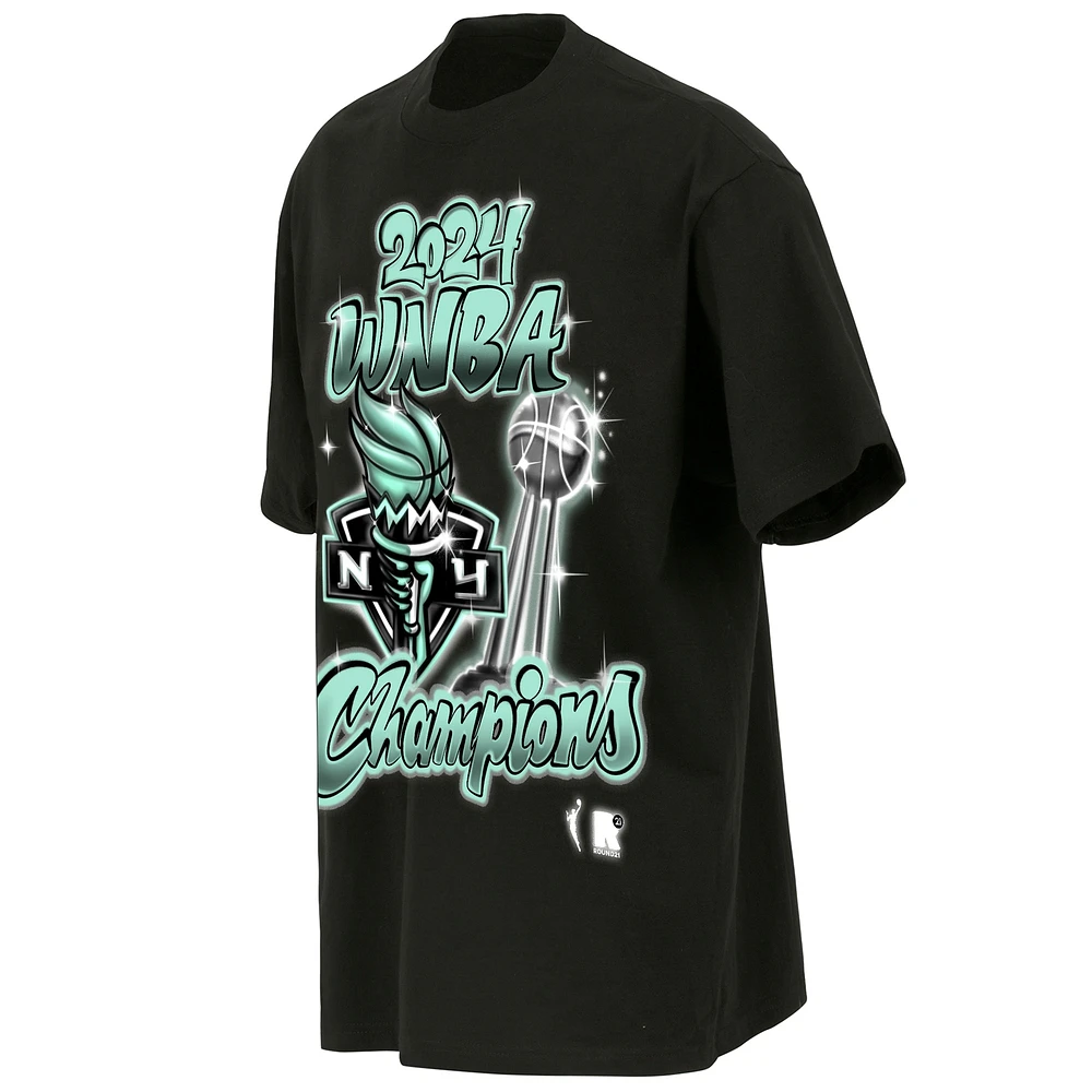 Unisex round21 Black New York Liberty 2024 WNBA Finals Champions Airbrush T-Shirt