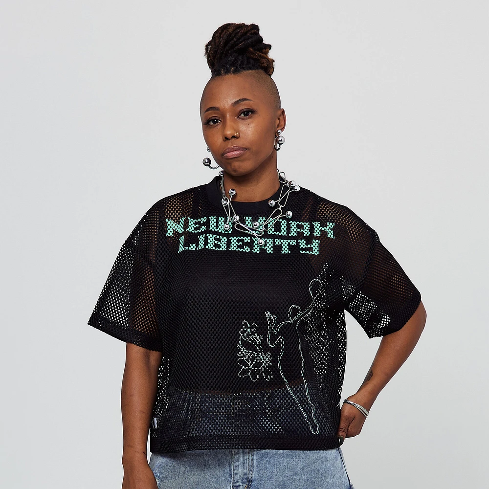 Haut boxy oversize en maille noir New York Liberty unisexe round21