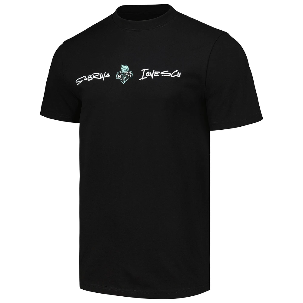 Unisex round21 Sabrina Ionescu Black New York Liberty Player Signature Name & Number T-Shirt