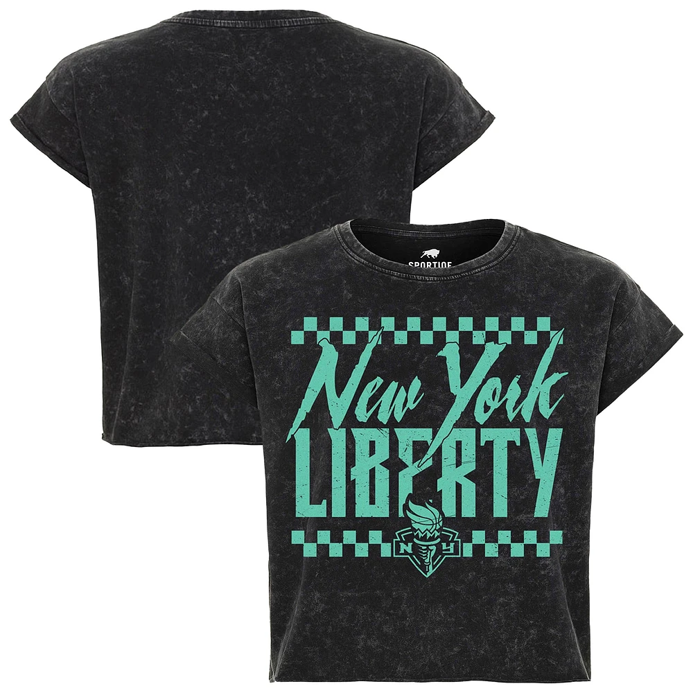Unisex Sportiqe Black New York Liberty Rock & Roll Collection Gwen Mineral Wash Cropped T-Shirt