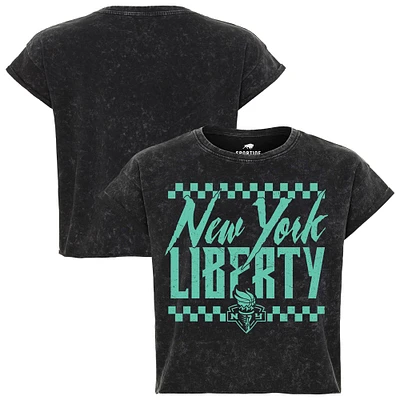 Unisex Sportiqe  Black New York Liberty Rock & Roll Collection Gwen Mineral Wash Cropped T-Shirt