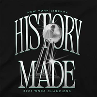 T-shirt unisexe Stadium Essentials noir New York Liberty 2024 WNBA Finals Champions History Made Roster Signature à manches longues