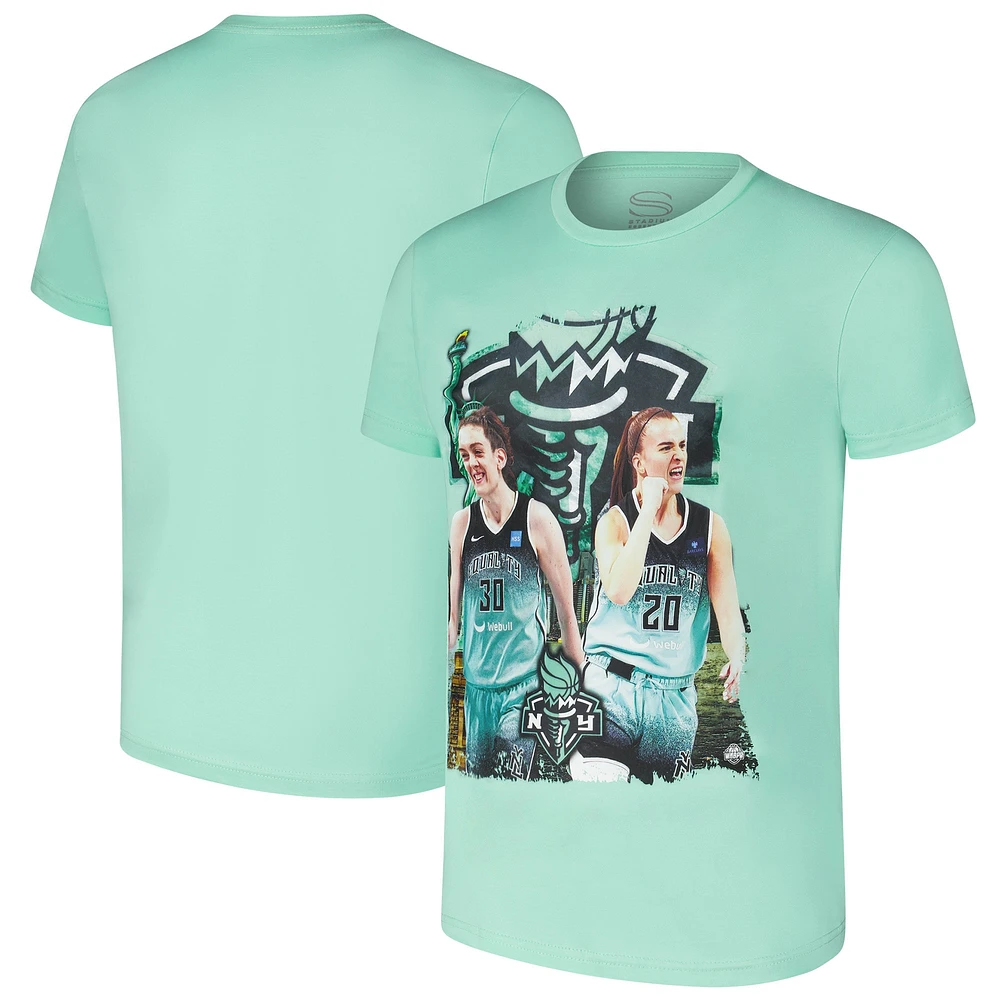 T-shirt unisexe Stadium Essentials Sabrina Ionescu et Breanna Stewart Mint New York Liberty Skyline Duo Player