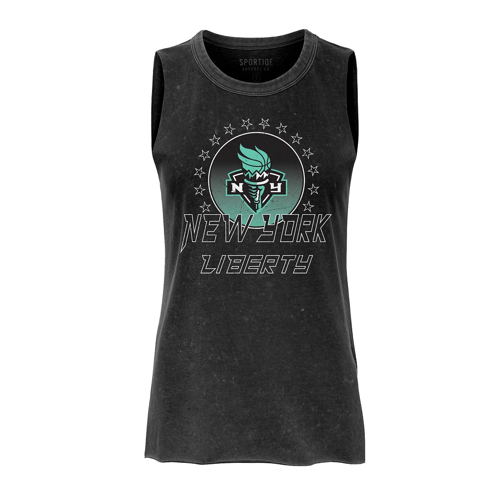 Women's Sportiqe  Black New York Liberty Rock & Roll Collection Turner Mineral Wash Tank Top