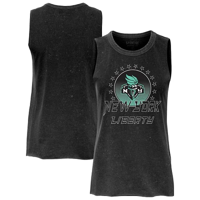 Women's Sportiqe  Black New York Liberty Rock & Roll Collection Turner Mineral Wash Tank Top