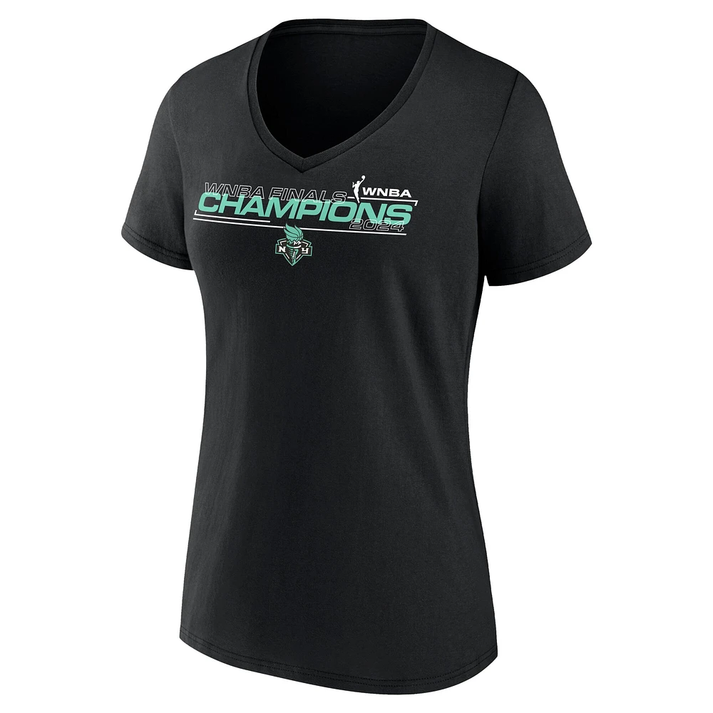 T-shirt à col en V noir New York Liberty 2024 WNBA Finals Champions pour femmes