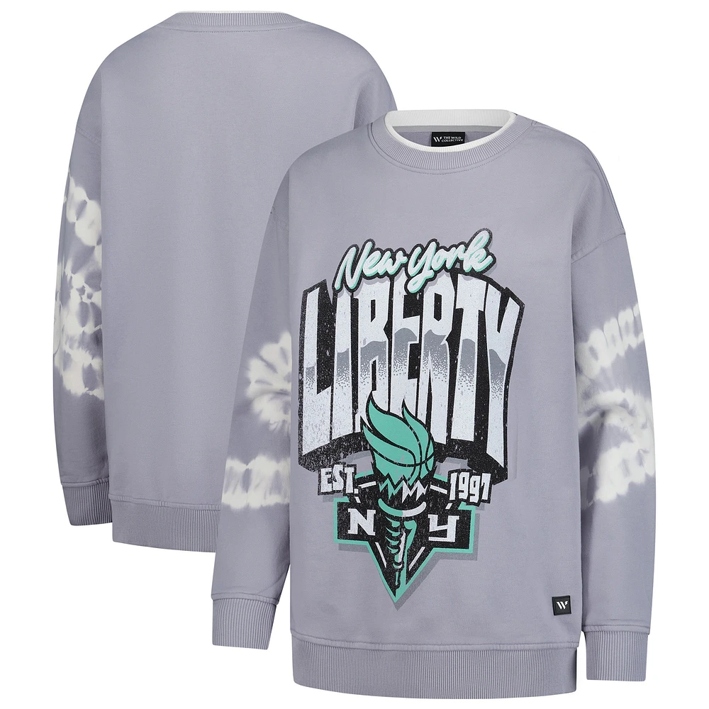 Women's The Wild Collective Gray New York Liberty Double Collar Fleece Pullover Sweatshirt