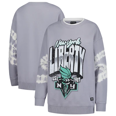 Women's The Wild Collective  Gray New York Liberty Double Collar Fleece Pullover Sweatshirt