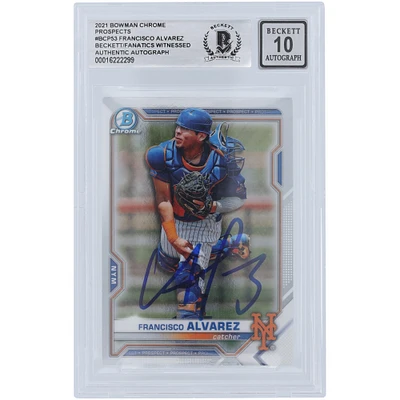 Francisco Alvarez New York Mets Autographed 2021 Bowman Chrome Prospects #BCP-53 Beckett Fanatics Witnessed Authenticated 10 Card
