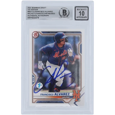 Francisco Alvarez New York Mets Autographed 2021 Bowman Draft 1st Edition #BD-112 Beckett Fanatics Witnessed Authenticated 10 Card
