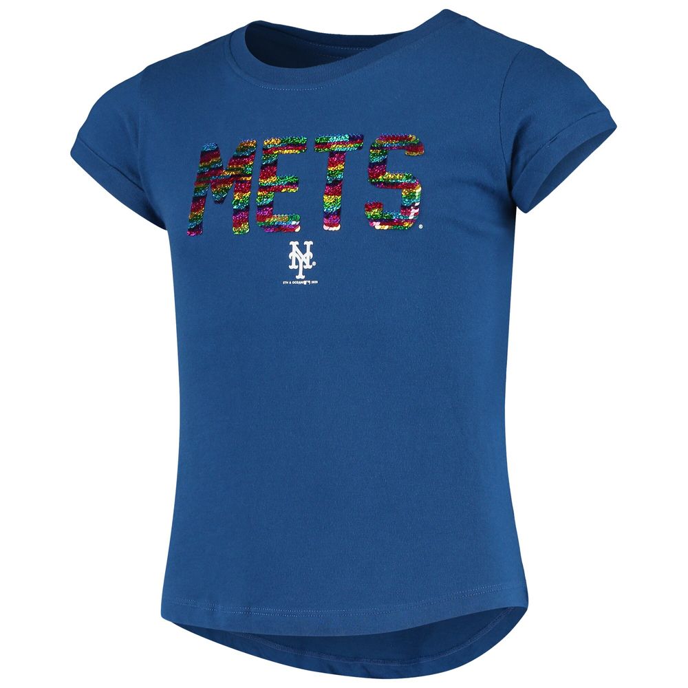 Girls Youth New Era Royal York Mets Flip Sequin T-Shirt