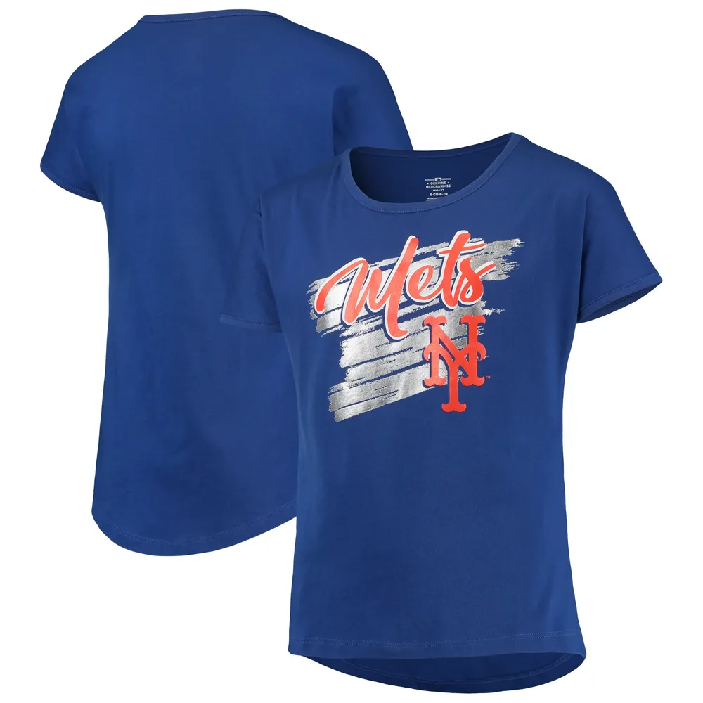 Girls Youth New Era Blue New York Mets Flip Sequin Team V-Neck T-Shirt