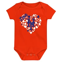 Ensemble de trois bodys Home Run Fanatics pour bébé, bleu royal/orange/rose, New York Mets