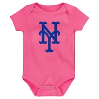 Infant Fanatics Royal/Orange/Pink New York Mets Three-Pack Home Run Bodysuit Set