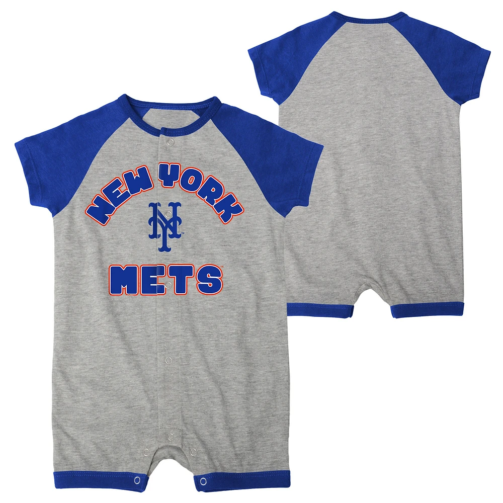 Barboteuse à boutons-pression raglan Extra Base Hit des Mets de New York gris chiné pour bébé