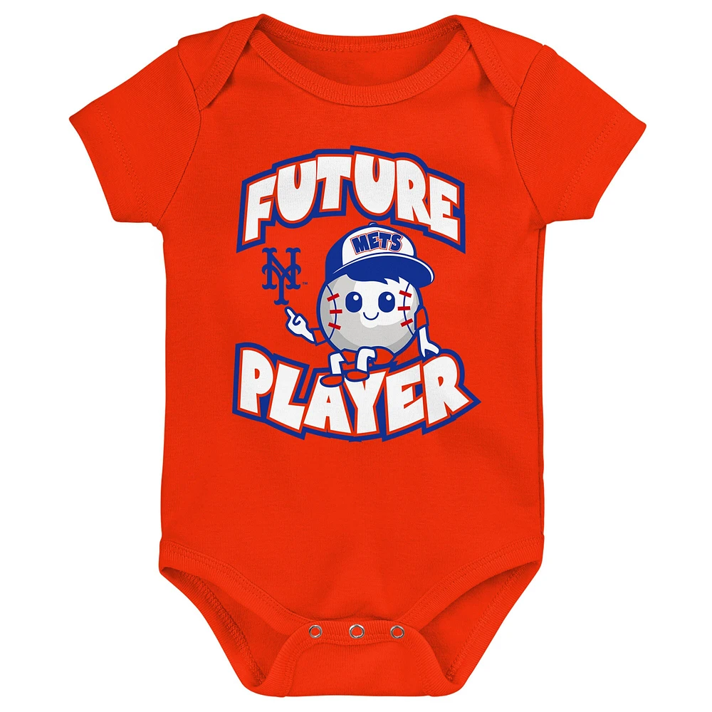 Lot de trois bodys joueur la ligue mineure des New York Mets orange/royal/blanc pour bébé