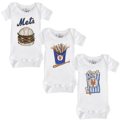 New York Mets Tiny Turnip Infant 3-Piece Snacks Bodysuit Set - White